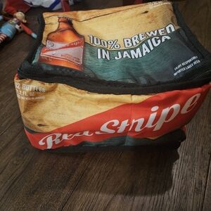 RED STRIPE Soft Sided Beer Cooler Lunch Bag Insulated Used Condition Red Yellow.